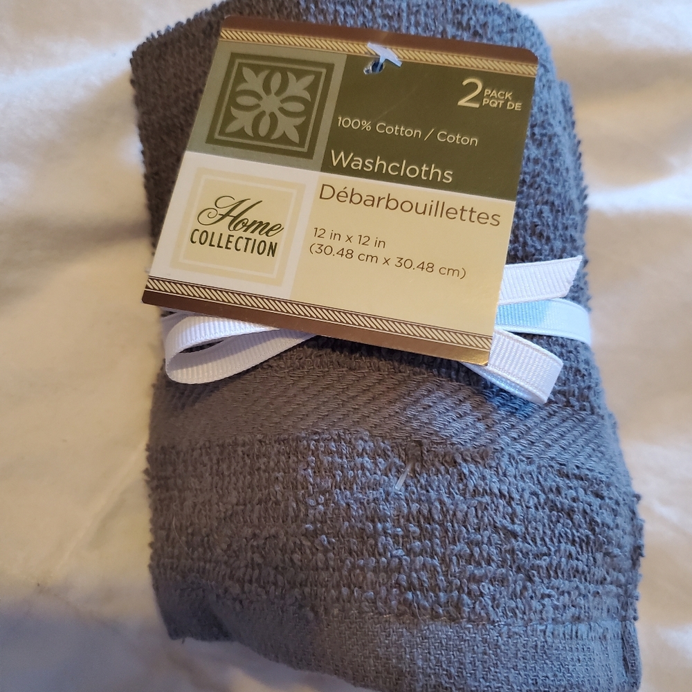 Home Collection 2pk 100% Cotton Washcloths 12"×12" gray